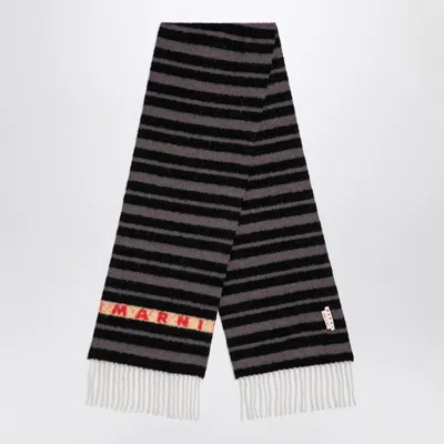 Marni Striped Blend Scarf With Logo In Black