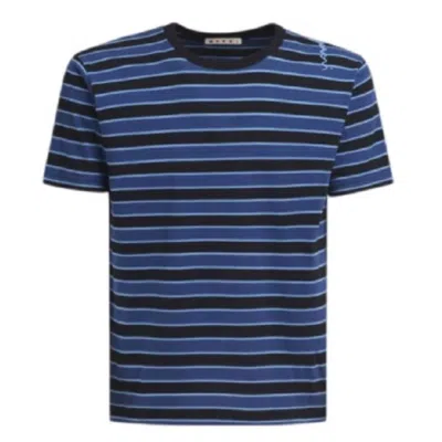 Marni Striped Boxy Cotton T-shirt In Blue
