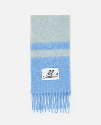 Marni Striped Brushed Alpaca Mohair Scarf In Blue