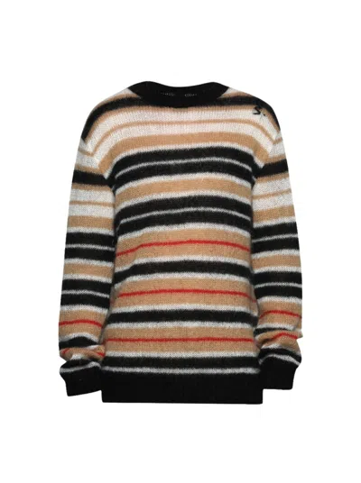 MARNI MARNI STRIPED BRUSHED MOHAIR SWEATER BEIGE AND BLACK
