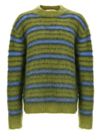 Marni Striped Brushed Mohair Sweater In Olive