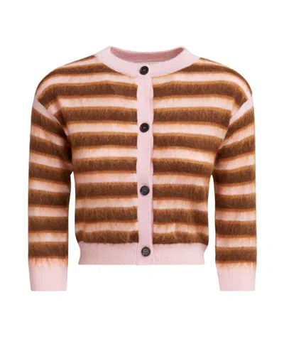 MARNI PINK STRIPED WOOL-MOHAIR CARDIGAN