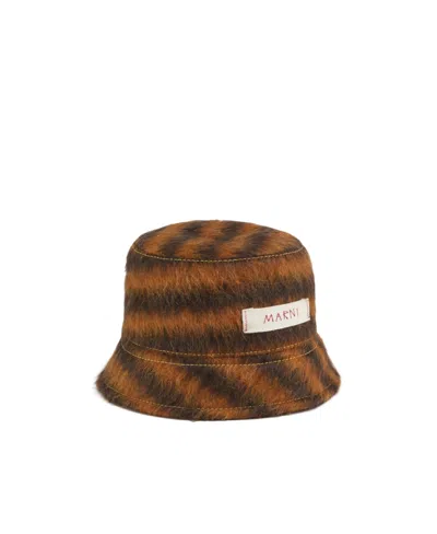 Marni Striped Bucket Hat In Brown