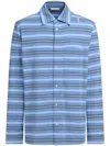 Marni Light Blue Cotton Turtleneck Polo With Horizontal Stripes