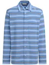 Marni Light Blue Cotton Turtleneck Polo With Horizontal Stripes