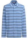 Marni Light Blue Cotton Turtleneck Polo With Horizontal Stripes
