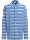 Marni Light Blue Cotton Turtleneck Polo With Horizontal Stripes