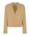 Marni Cropped Cardigan Sweater With Horizontal Stripes And Logo Detail In Brown