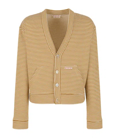 MARNI YELLOW AND WHITE STRIPED CARDIGAN SWEATSHIRT