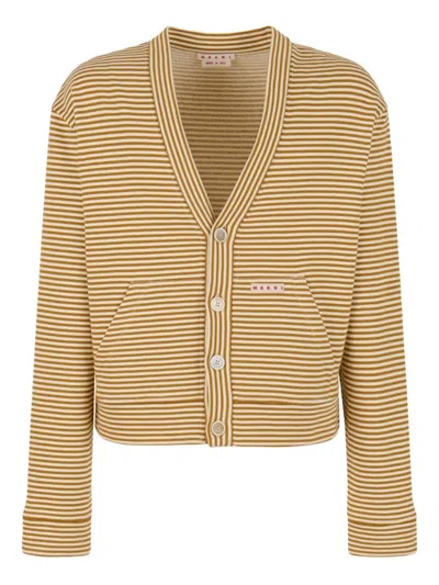 Marni Striped Button-up Cardigan In Orange