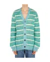 Marni Striped Buttoned-up Cardigan In Blue