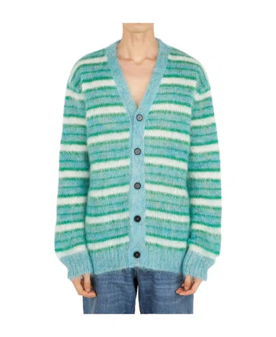 Marni Striped Buttoned-up Cardigan In Blue