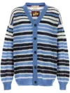 Marni Logo-embroidered Striped Mohair-blend Cardigan In Blue