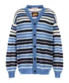 Marni Logo-embroidered Striped Mohair-blend Cardigan In Blue