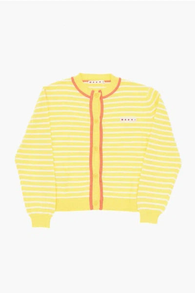 Marni Striped Cardigan With Contrasting Details In Yellow