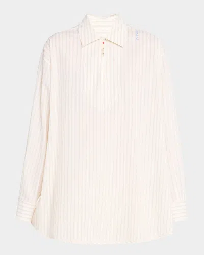 Marni Striped Collared Top In White Sand
