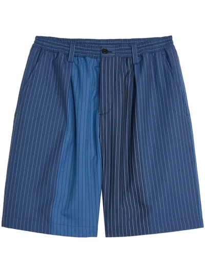 Marni Striped Cotton Bermuda Shorts In Blue