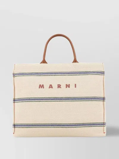 Marni Striped Cotton Blend Tote Bag