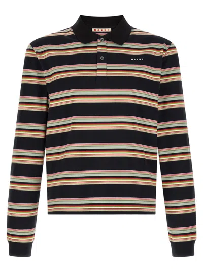 Marni Striped Cotton Polo Shirt In Multi