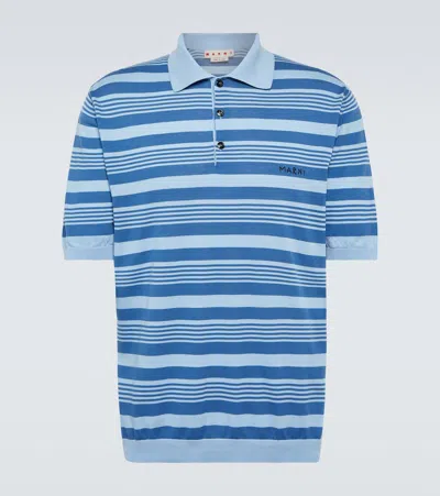 Marni Striped Cotton Polo Shirt In Blue