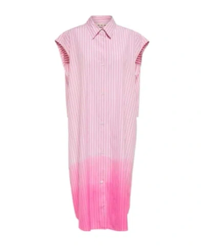 Marni Striped Cotton Poplin Shirt Dress In Pink