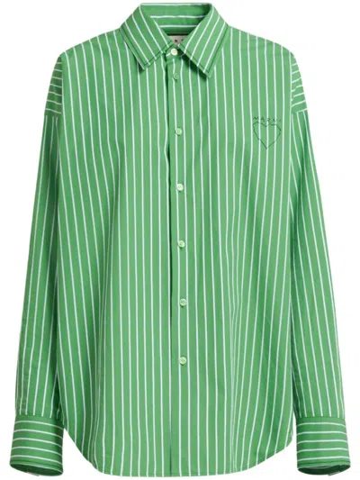 Marni Striped Cotton Shirt In Stv35 Millet