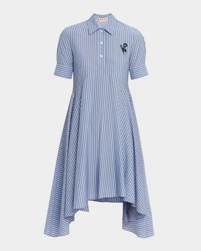 Marni Striped Cotton Short-sleeve Midi Shirtdress In Blue