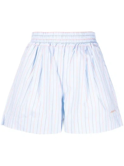 Marni Striped Cotton Shorts In Silver