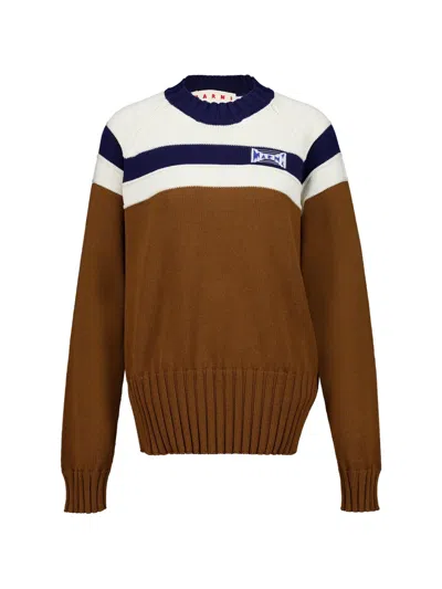 Marni Striped Cotton Sweater In Brown