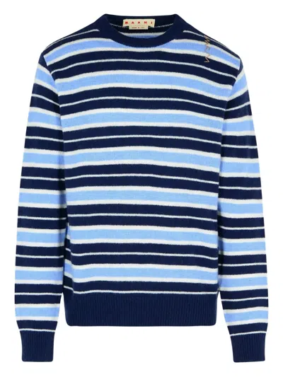 Marni Striped Crew-neck Sweater In Blue