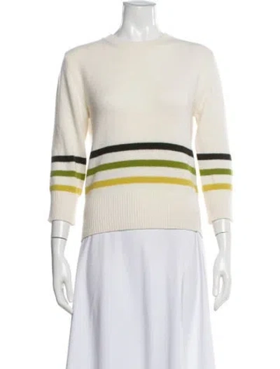 Pre-owned Marni Striped Crew Neck Sweater In White
