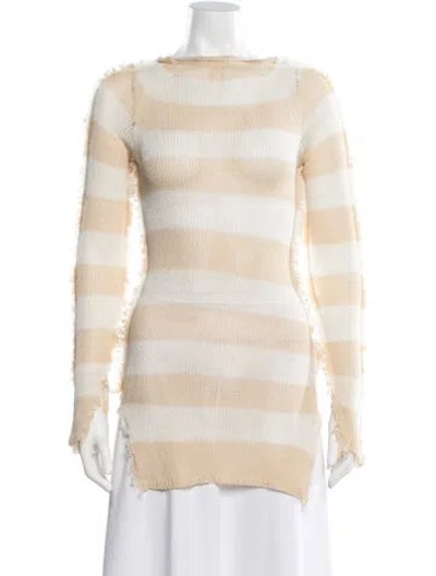 Pre-owned Marni Striped Crew Neck Sweater In White
