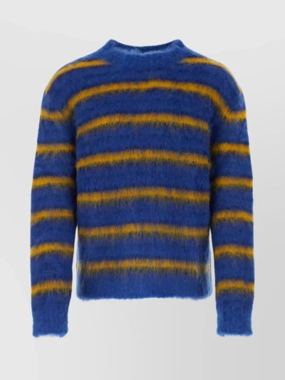 MARNI STRIPED CREW NECK SWEATER WITH EMBROIDERED ACCENTS