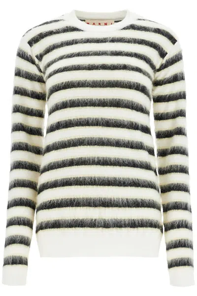 Marni Striped Crewneck Pullover In Blue