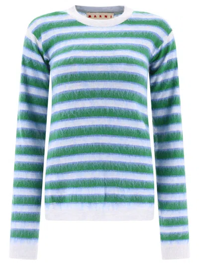Marni Striped Brushed Wool Sweater In White