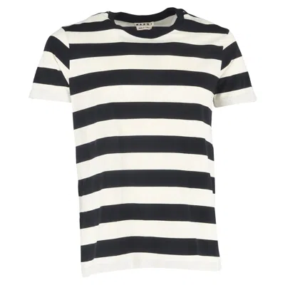 Marni Striped Crewneck T-shirt In Black And White Cotton