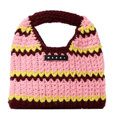 Marni Striped Crochet Bag In Pink