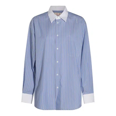 Marni Striped Poplin Shirt In Blue