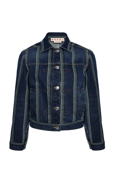 Marni Striped Denim Jacket In Blue