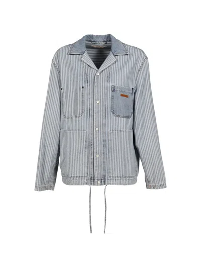 Marni Striped Denim Shirt Jacket In Blue