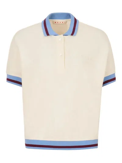 Marni Striped Details Cotton Pique Polo Shirt Clothing In Neutral