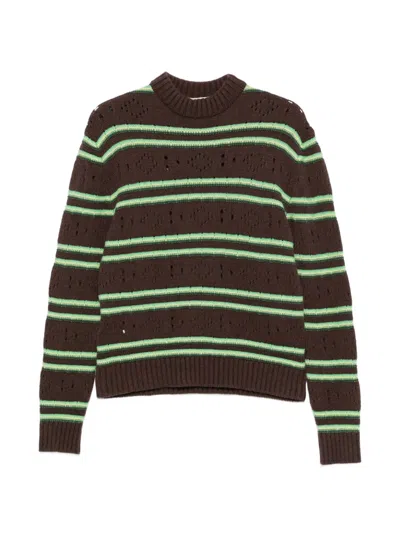 Marni Striped Distressed-effect Sweater In Red