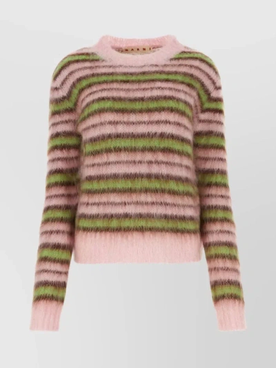 MARNI STRIPED EMBROIDERED KNIT SWEATER