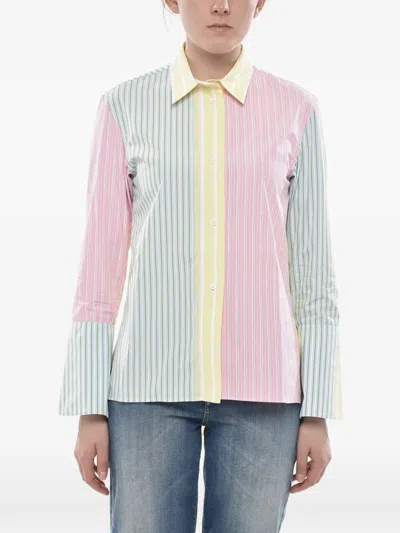 Marni Striped Flared-sleeve Shirt In Pink