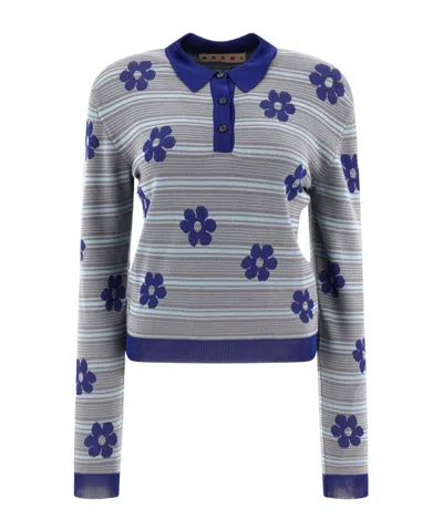 MARNI MARNI STRIPED FLOWER DETAILED POLO SHIRT