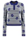 Marni Striped Flowers Polo Shirts In Blue