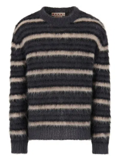 Marni Fuzzy Iconic Brushed Stripe Jumper In Black