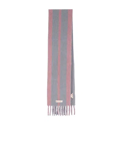 Marni Striped Fringed Scarf In Gray