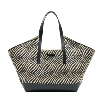Marni Striped Jacquard Nylon Tote Bag In Multi