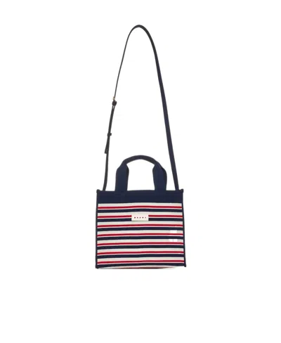 Marni Striped Jacquard Tote Bag In Black
